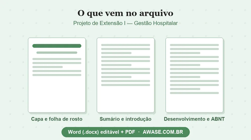 Projeto de Extensão I Gestão Hospitalar pronto em Word e PDF